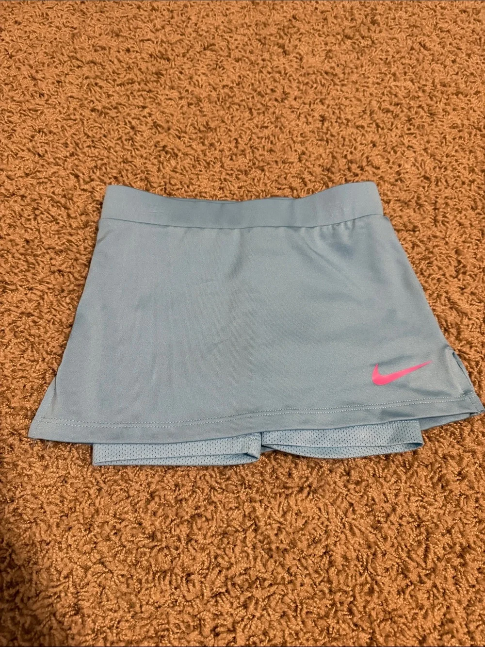 Nike Light Blue Girls' Athletic Skort with Pink Swoosh